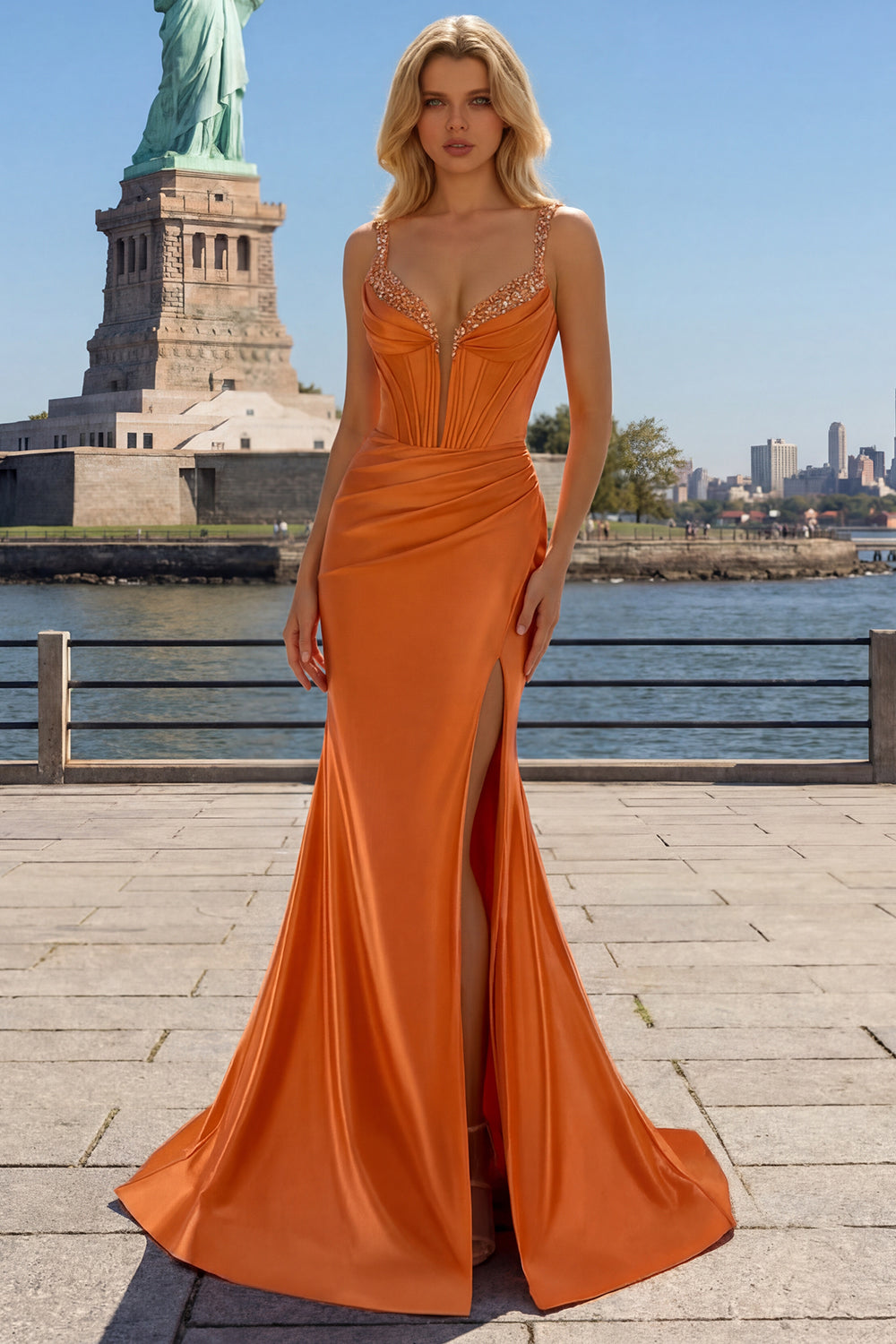 Fuchsia Ruched Corset Mermaid Satin Prom Dress