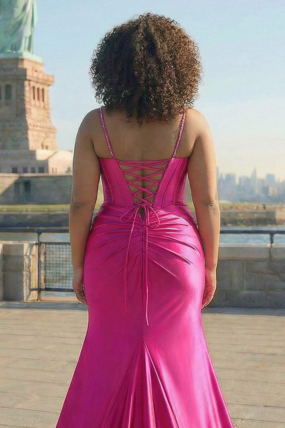 Sparkly Corset Fuchsia Mermaid Plus Size Prom Dress