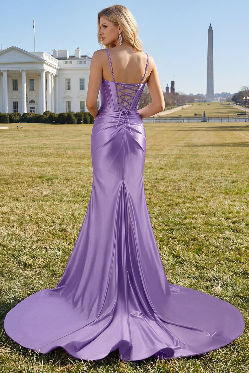 Fuchsia Ruched Corset Mermaid Satin Prom Dress