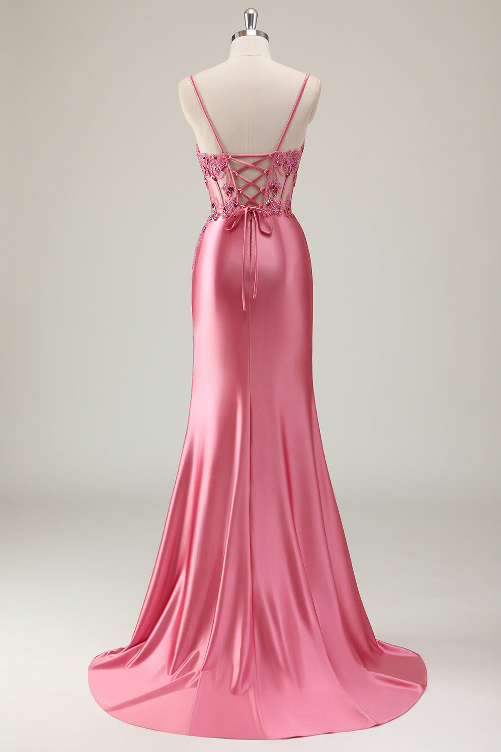 Coral Corset Sequin Mermaid Prom Dress with Slit