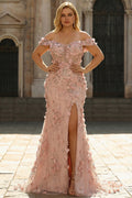 Blush Plus Size Off the Shoulder Mermaid Appliqued Prom Dress