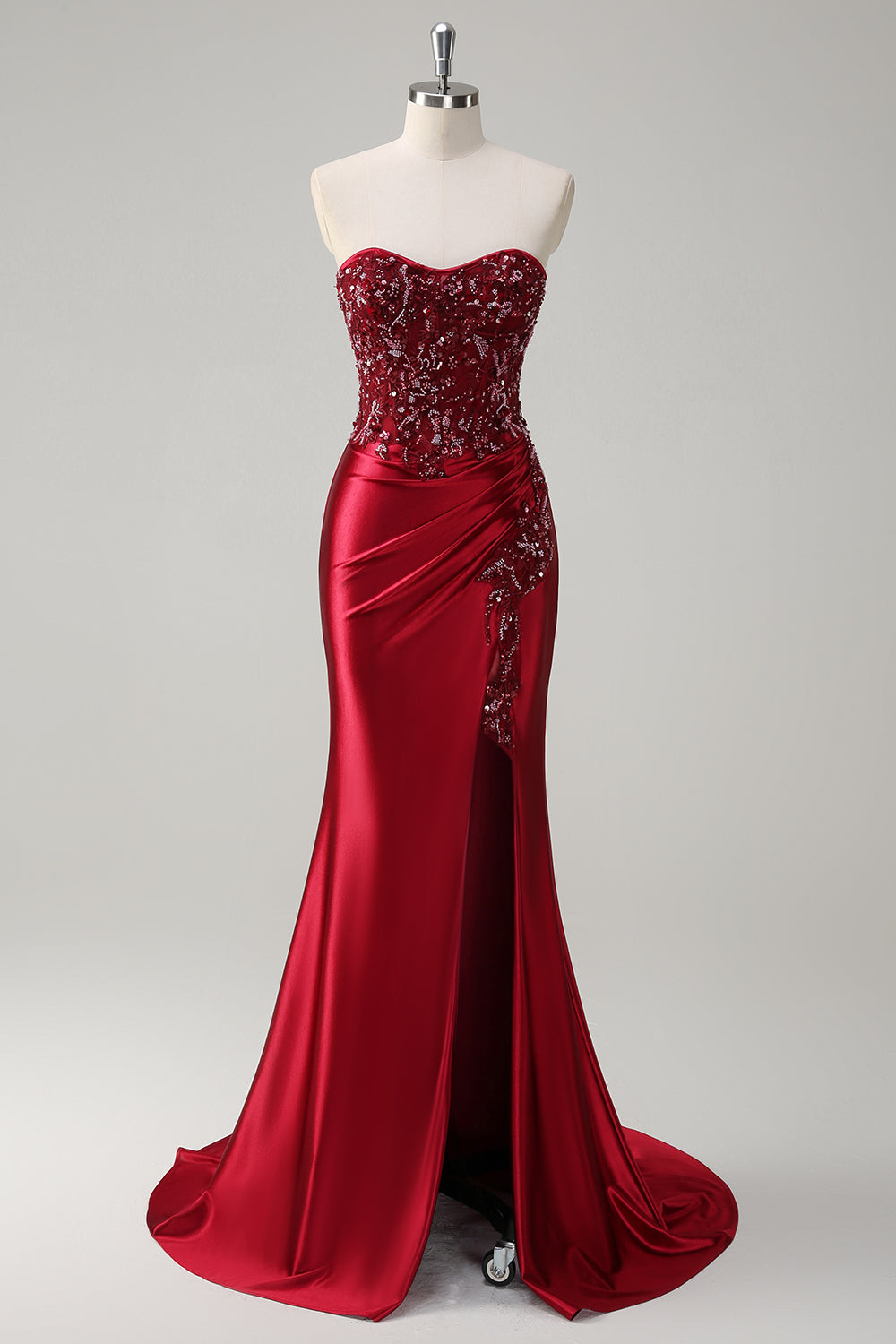 Strapless Mermaid Corset Blue Prom Dress with Slit