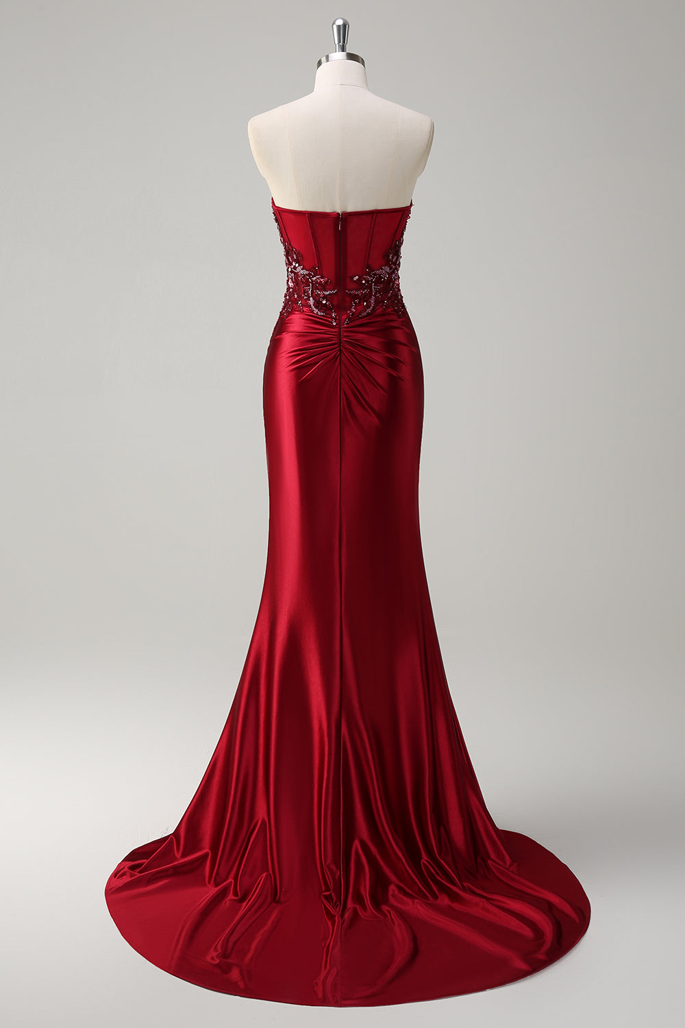 Strapless Mermaid Corset Blue Prom Dress with Slit