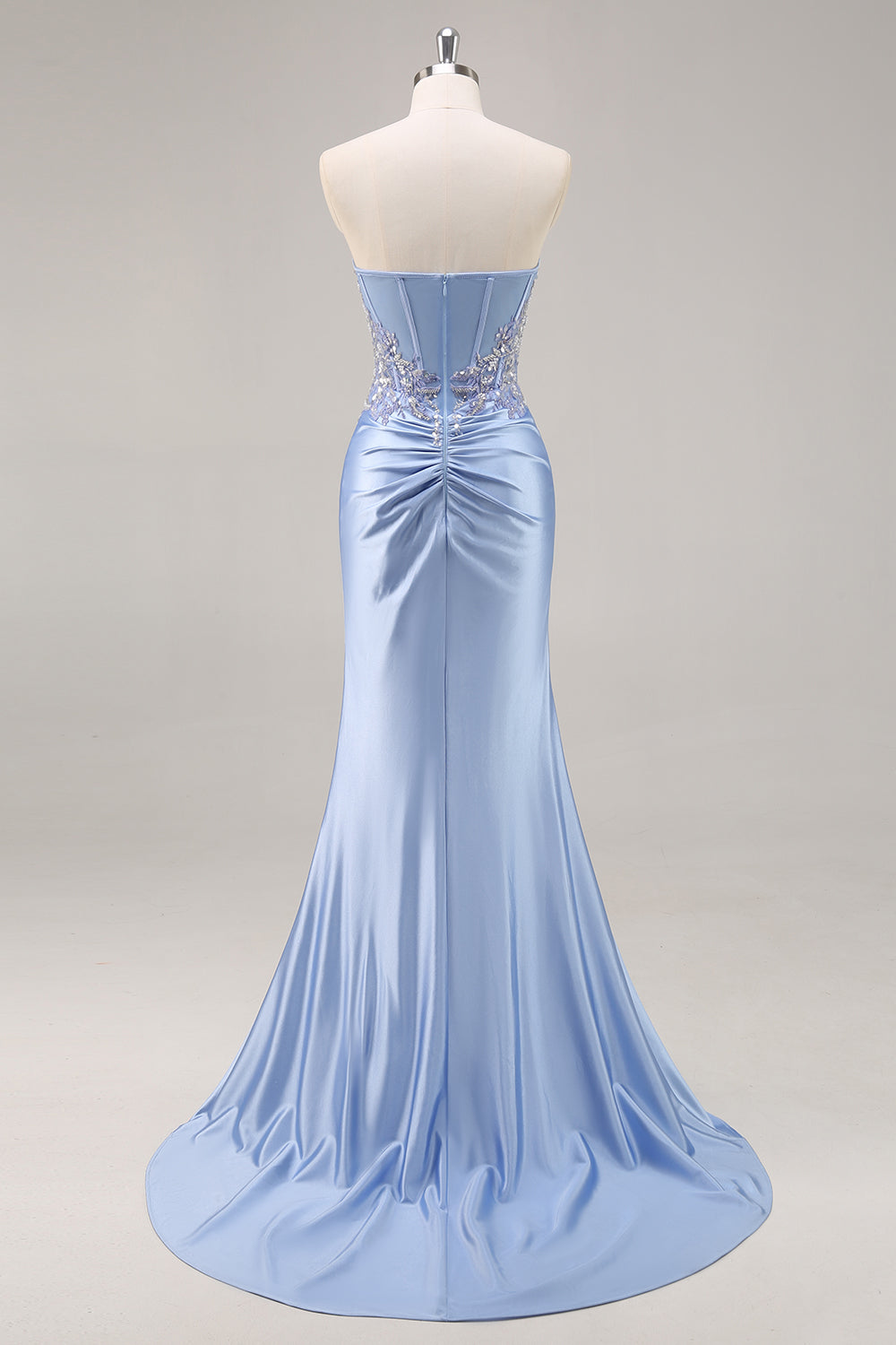 Strapless Mermaid Corset Blue Prom Dress with Slit