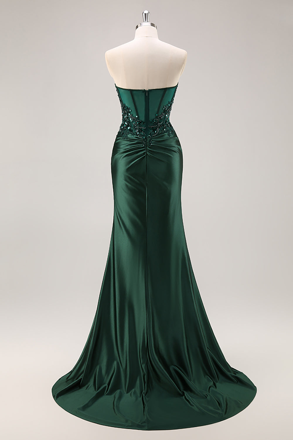 Burgundy Beaded Strapless Mermaid Prom Dress with Slit