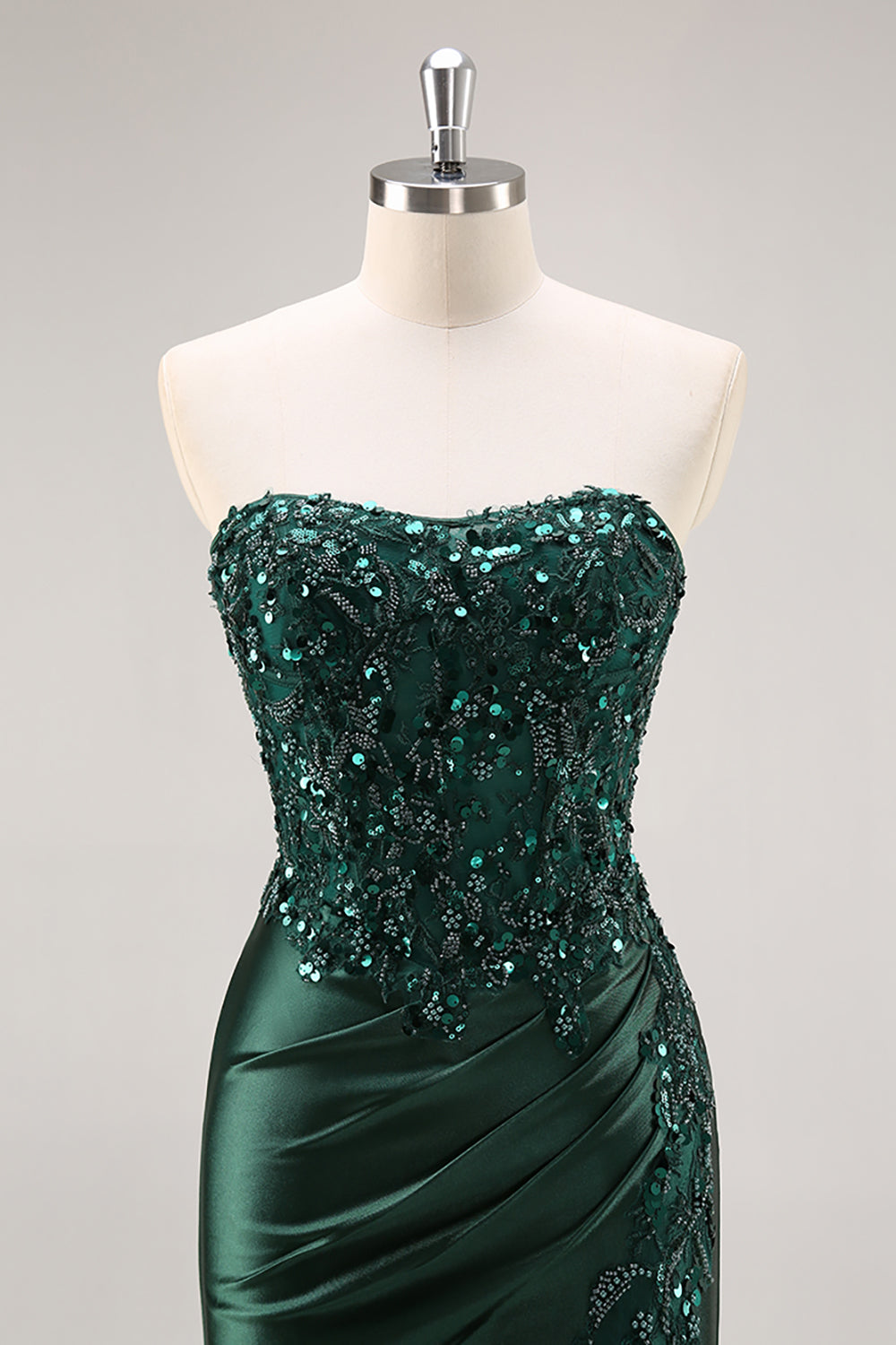 Burgundy Beaded Strapless Mermaid Prom Dress with Slit