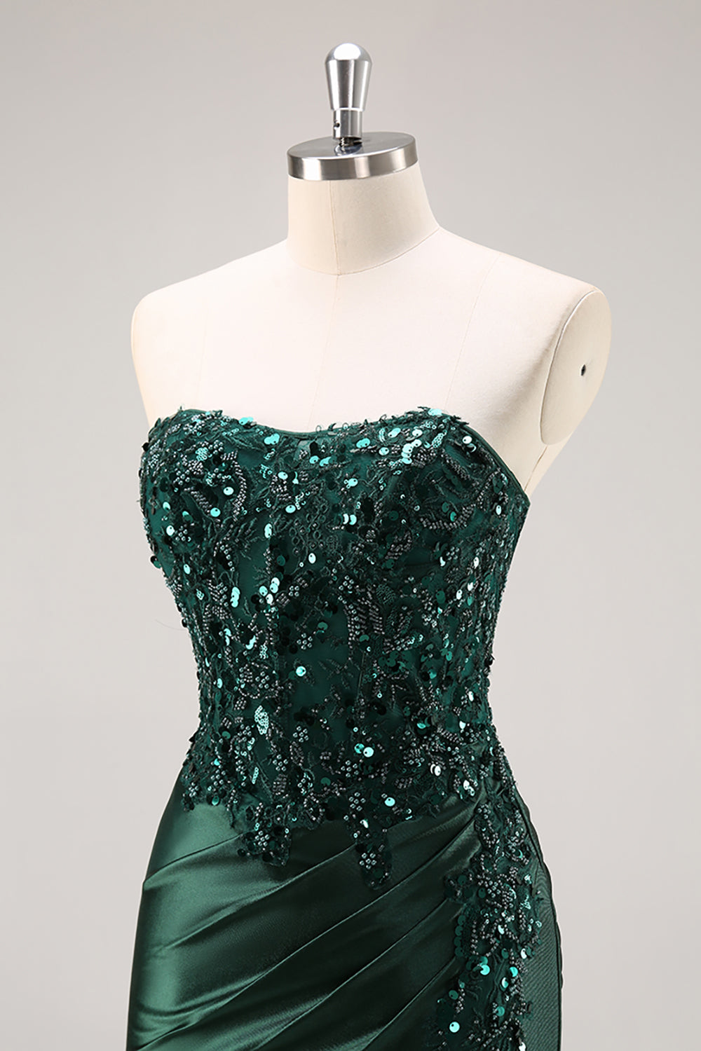 Strapless Mermaid Corset Blue Prom Dress with Slit