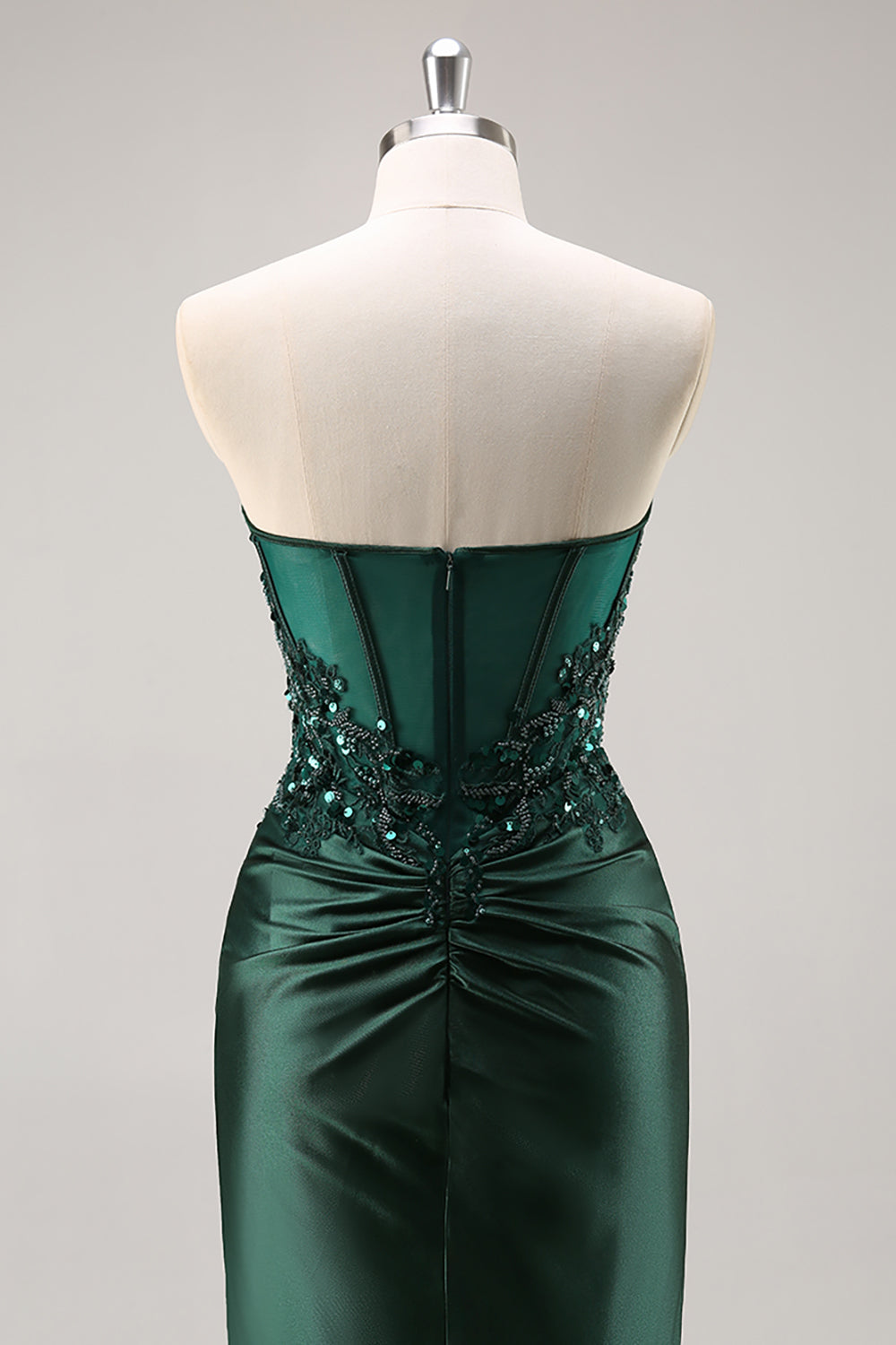 Burgundy Beaded Strapless Mermaid Prom Dress with Slit