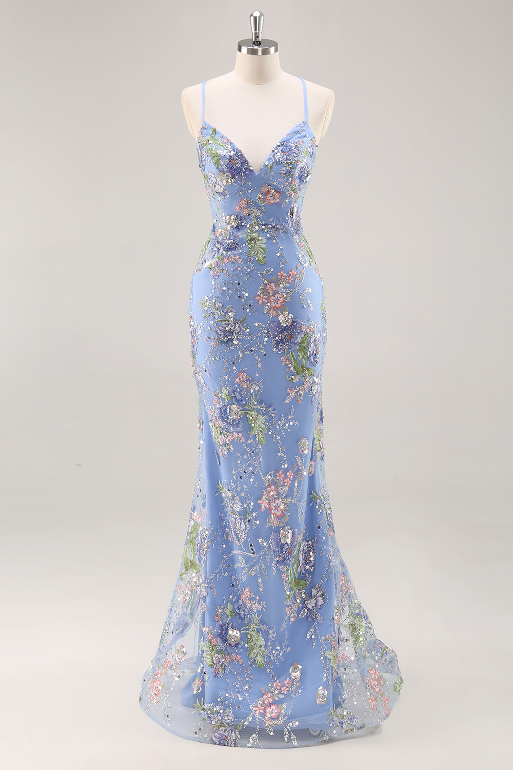 Mermaid Appliqued Blue Prom Dress with Sequins