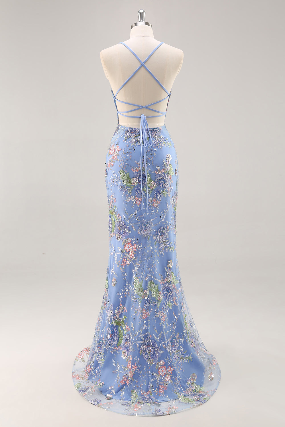 Mermaid Appliqued Blue Prom Dress with Sequins