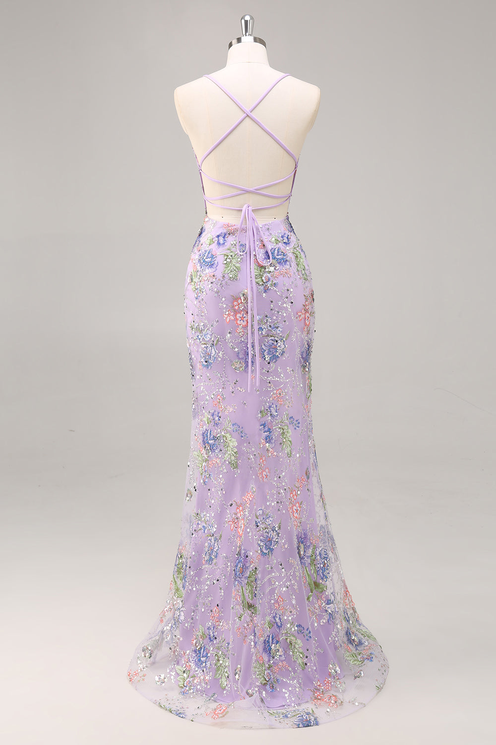 Sparkly Lilac Mermaid Appliqued Prom Dress with Sequins