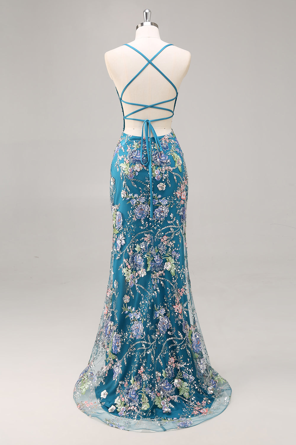 Mermaid Appliqued Blue Prom Dress with Sequins