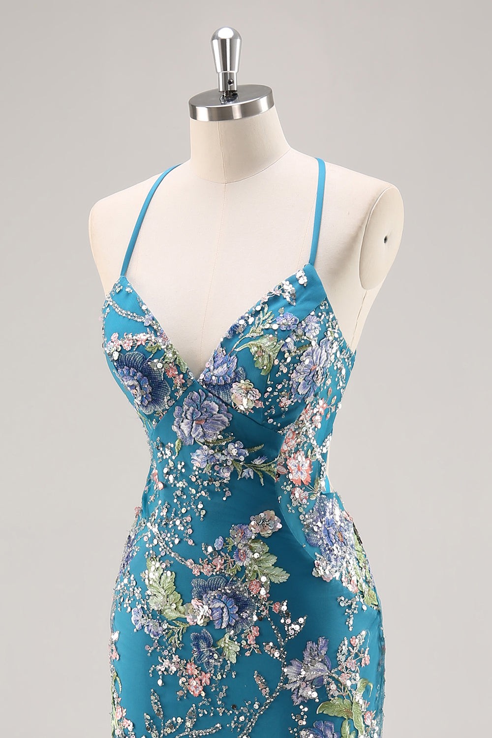 Peacock Mermaid Appliqued Prom Dress with Sequins