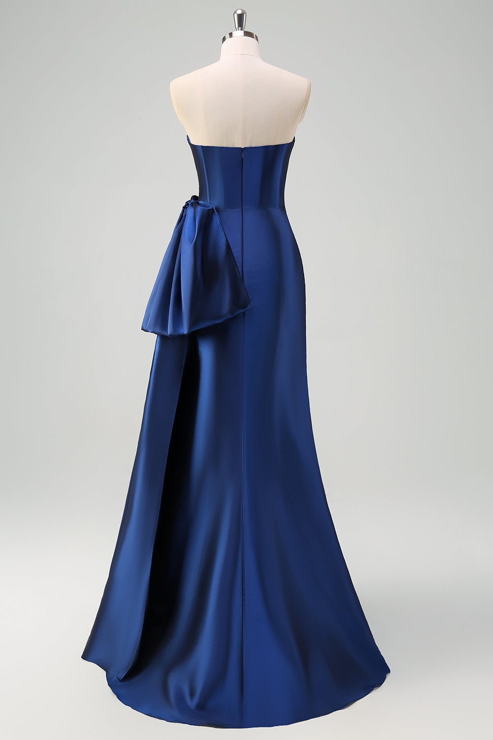 Dark Blue Sweetheart Satin Ruched Mermaid Prom Dress with Slit