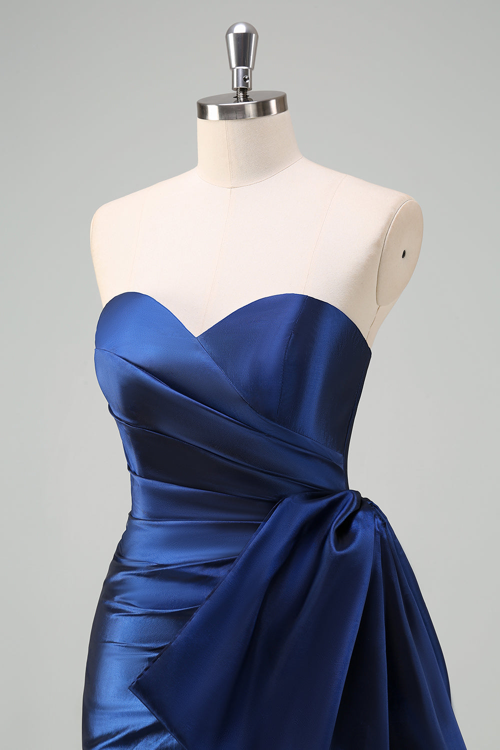 Dark Blue Sweetheart Satin Ruched Mermaid Prom Dress with Slit