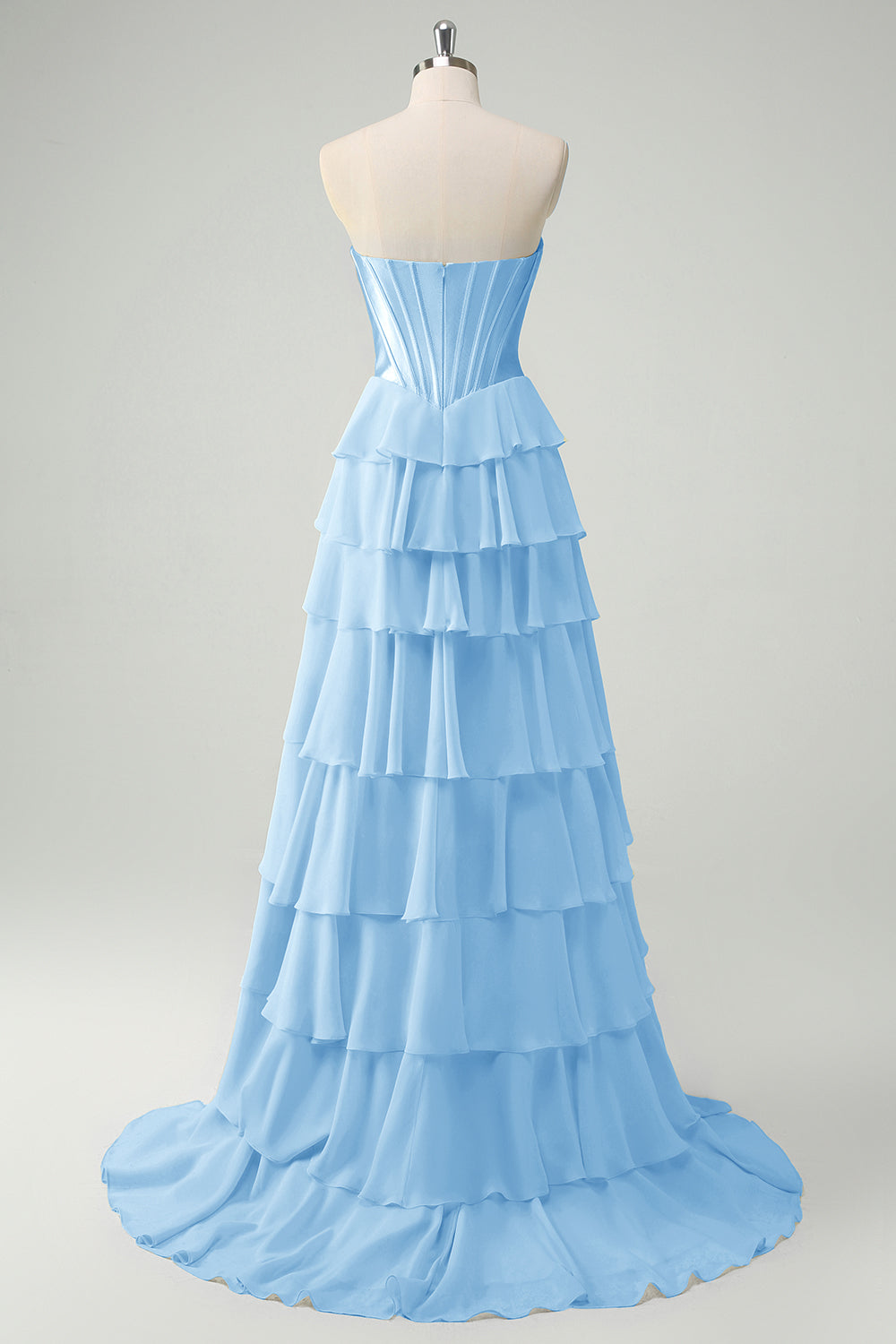 Fuchsia A Line Tiered Corset Prom Dress with Slit
