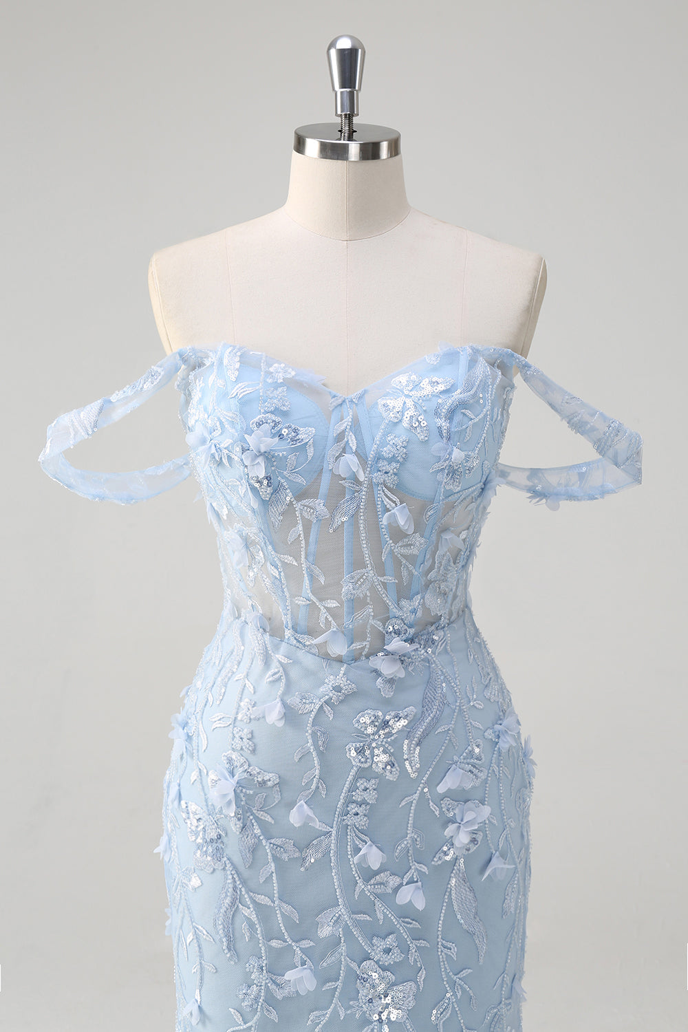 Blue Off the Shoulder Corset Mermaid Prom Dress with Appliques