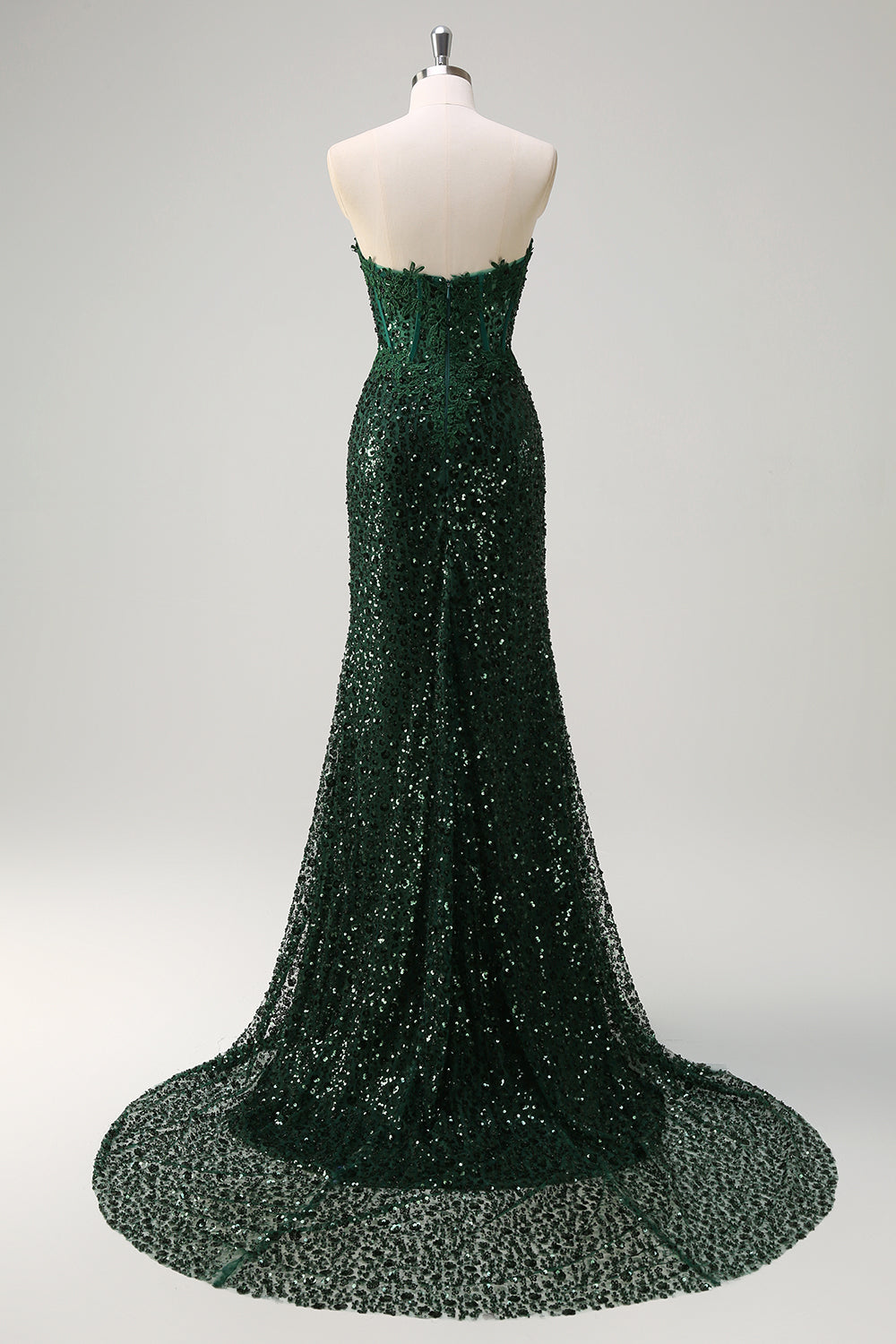 Sparkly Dark Green Strapless Ruched Corset Prom Dress