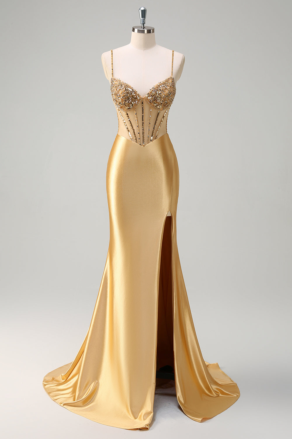 Mermaid Satin Gloden Sequined Corset Prom Dress