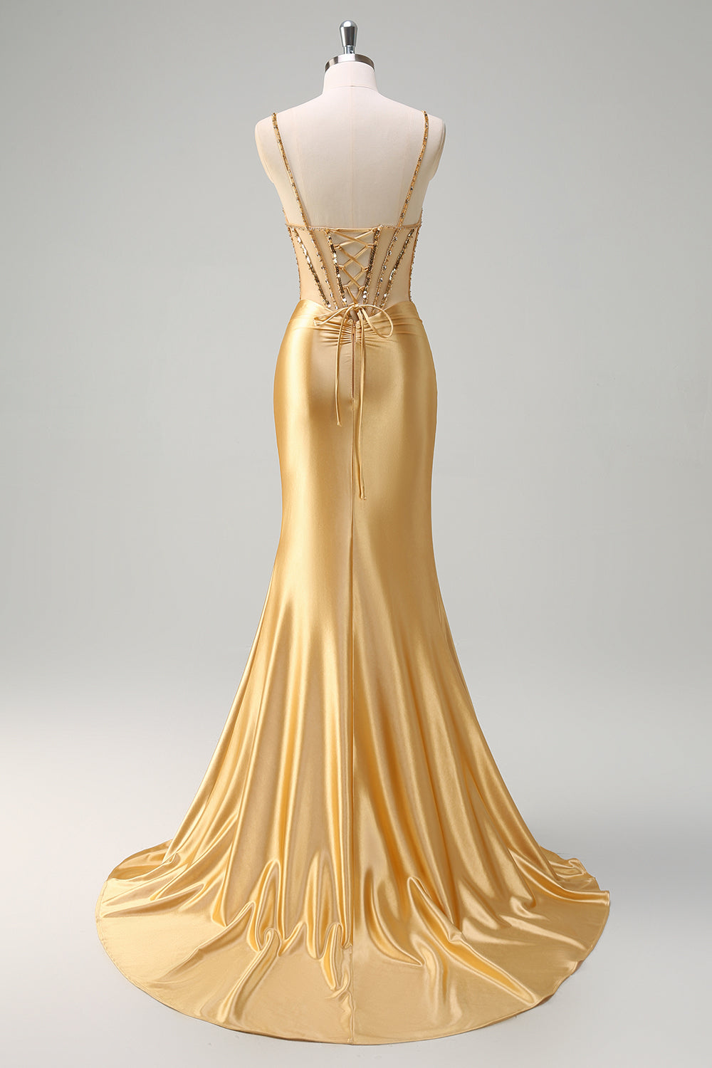 Mermaid Satin Gloden Sequined Corset Prom Dress