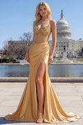 Mermaid Satin Gloden Sequined Corset Prom Dress