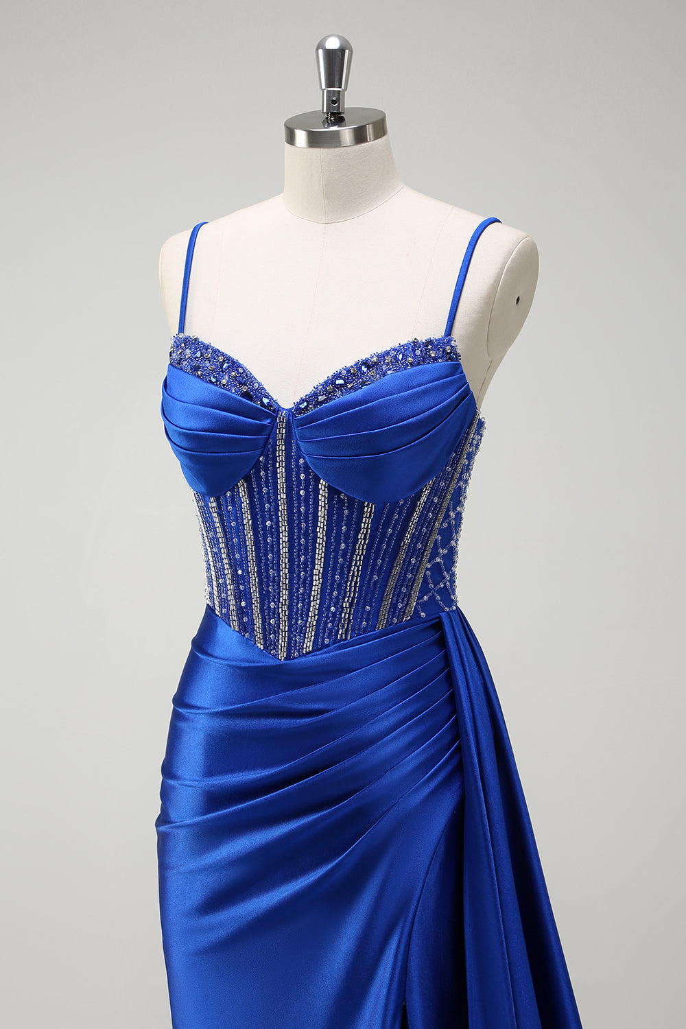 Royal Blue Mermaid Beaded Corset Prom Dress with Sash