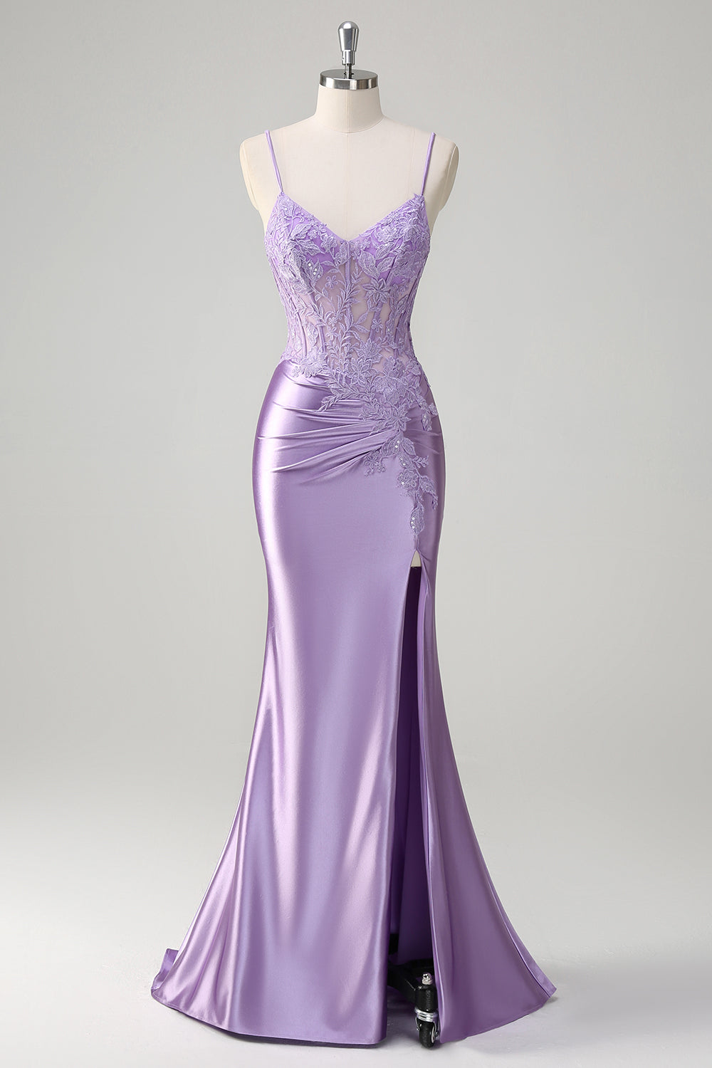 Mermaid Lilac Corset Satin Prom Dress with Appliques