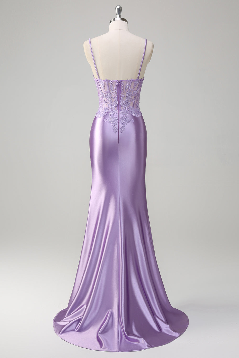 Mermaid Lilac Corset Satin Prom Dress with Appliques