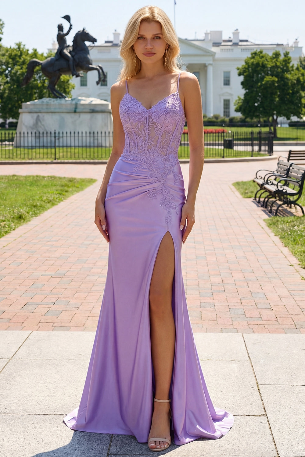 Mermaid Lilac Corset Satin Prom Dress with Appliques