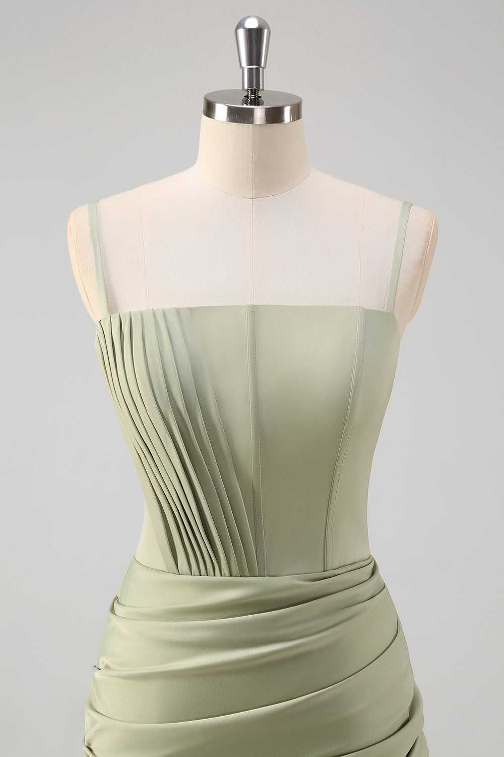 Sage Pleated Corset Mermaid Maxi Prom Dress with Slit