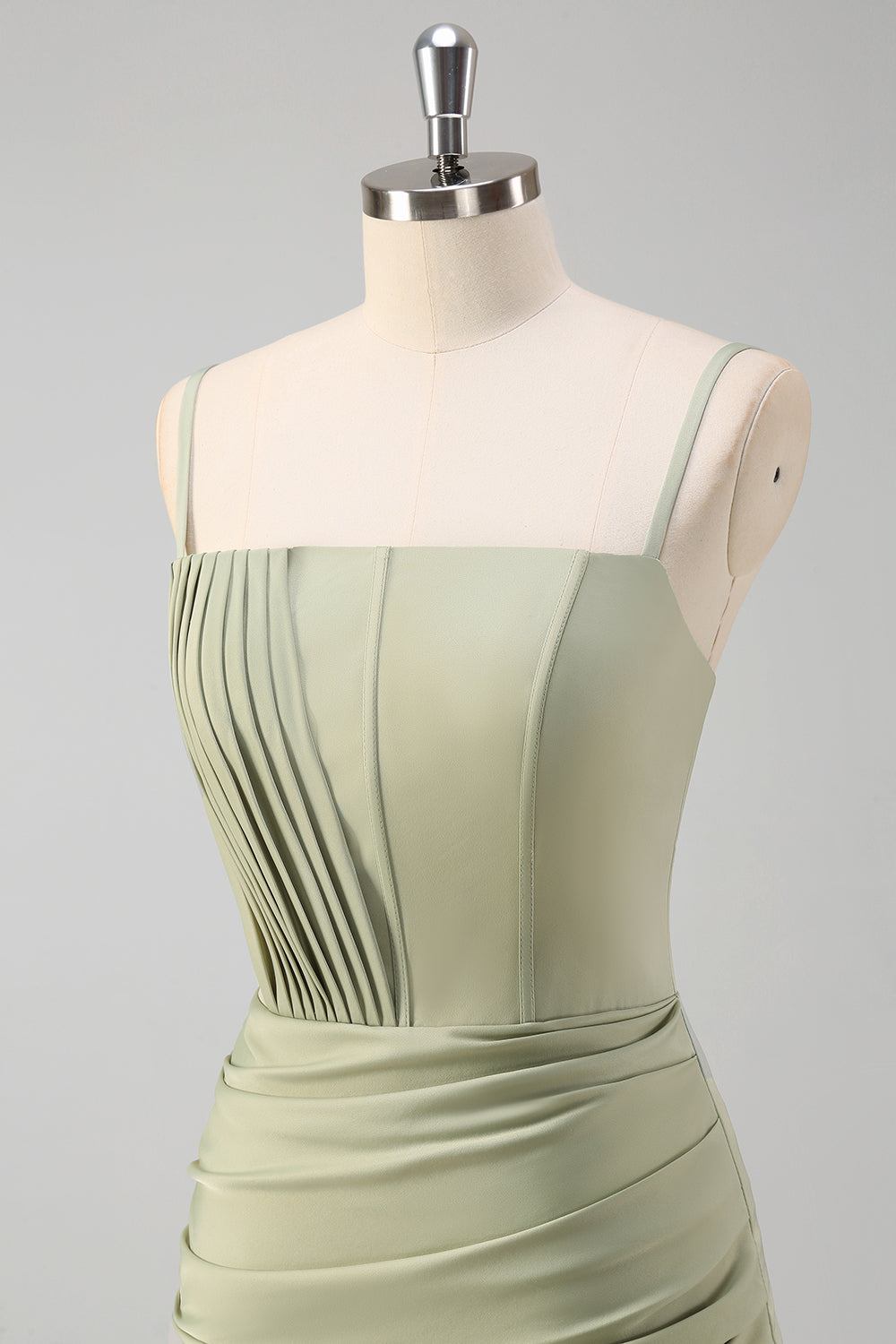 Sage Pleated Corset Mermaid Maxi Prom Dress with Slit