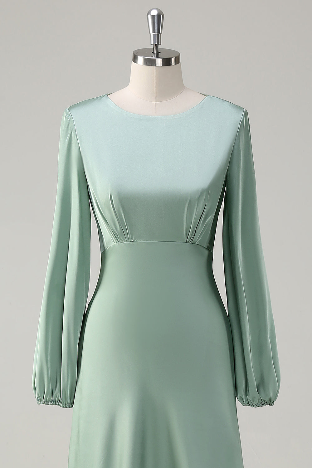 Modest Long Sleeve Round Neck Sage Bridesmaid Dress