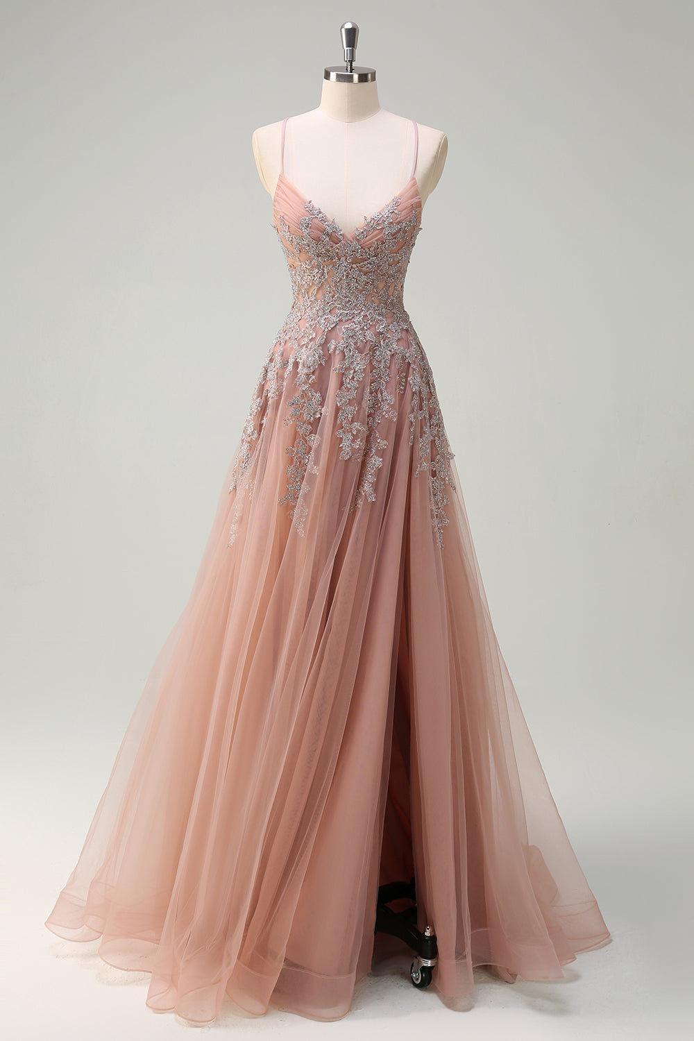 Lavender A Line Tulle Long Prom Dress with Slit