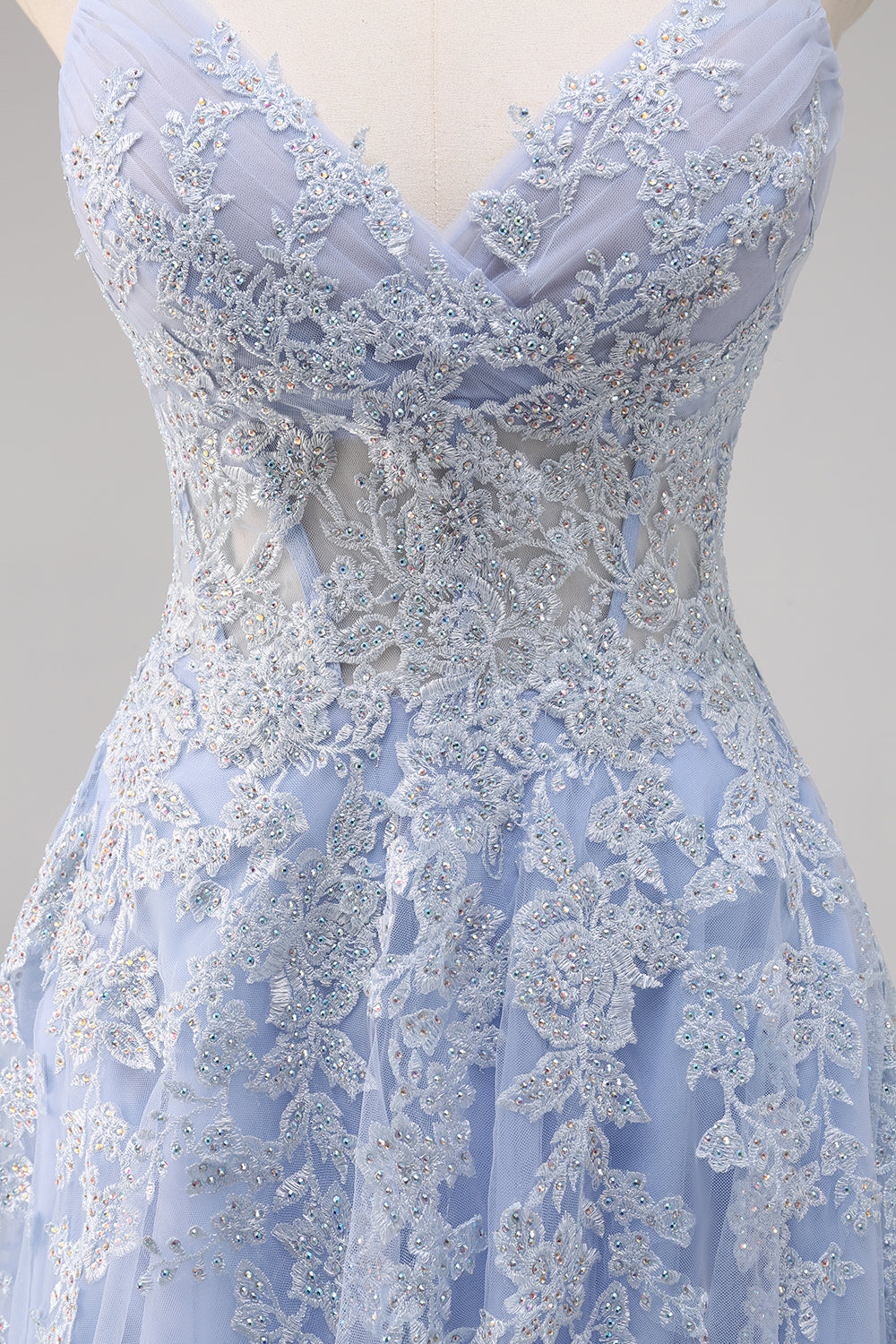 Lavender A Line Tulle Long Prom Dress with Slit