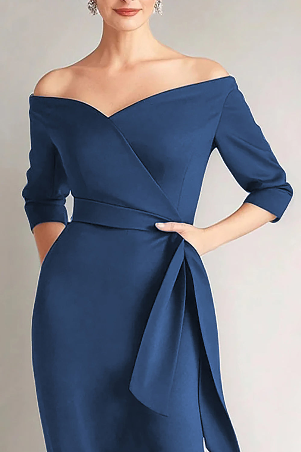 Navy Mermaid Off the Shoulder Mother of The Bride Dress