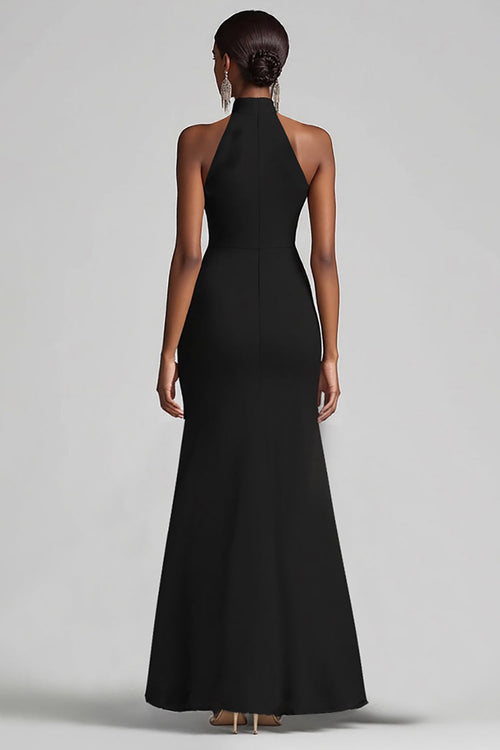 Black Halter Mermaid Formal Dress with Ruffle Hem