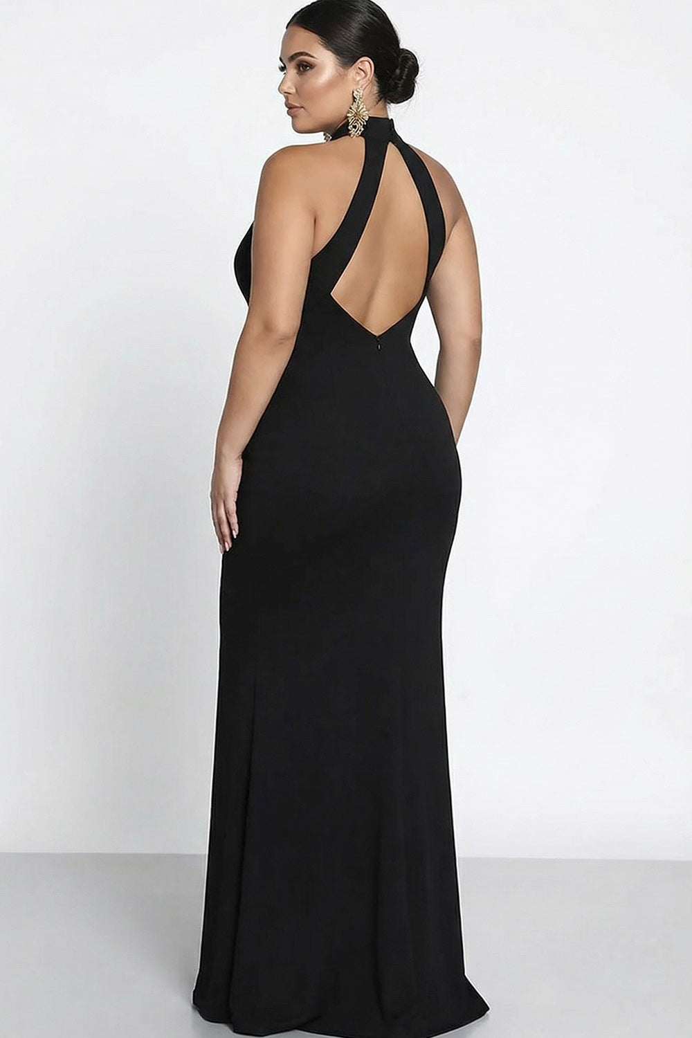 Black Mermaid Halter Cut Out Plus Size Formal Dress