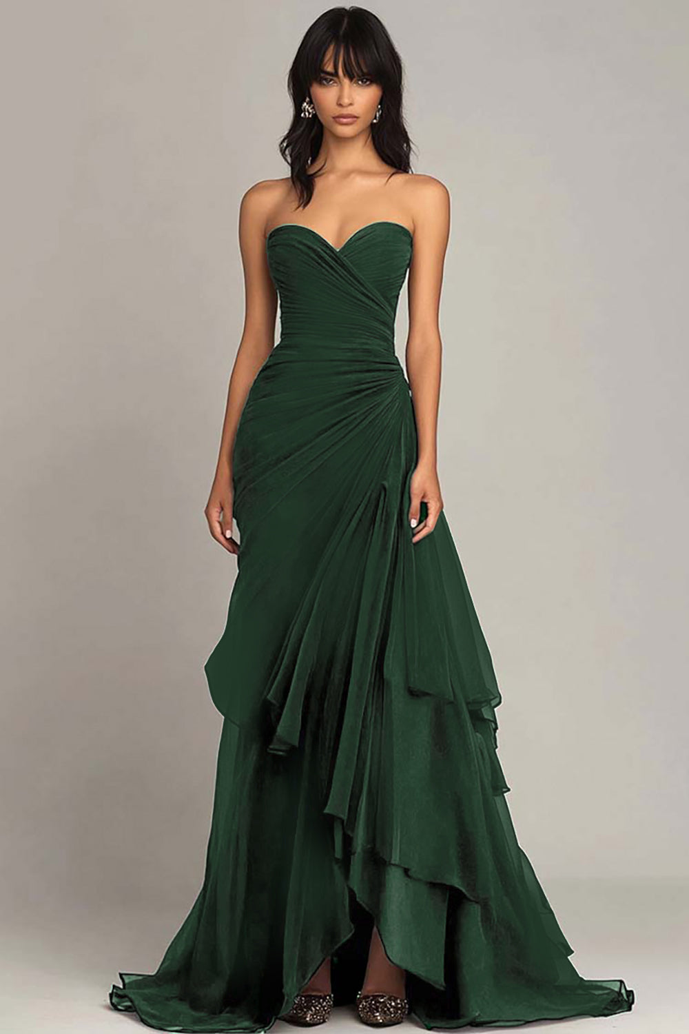 Dark Brown Mermaid Sweetheart Ruched Maxi Formal Dress