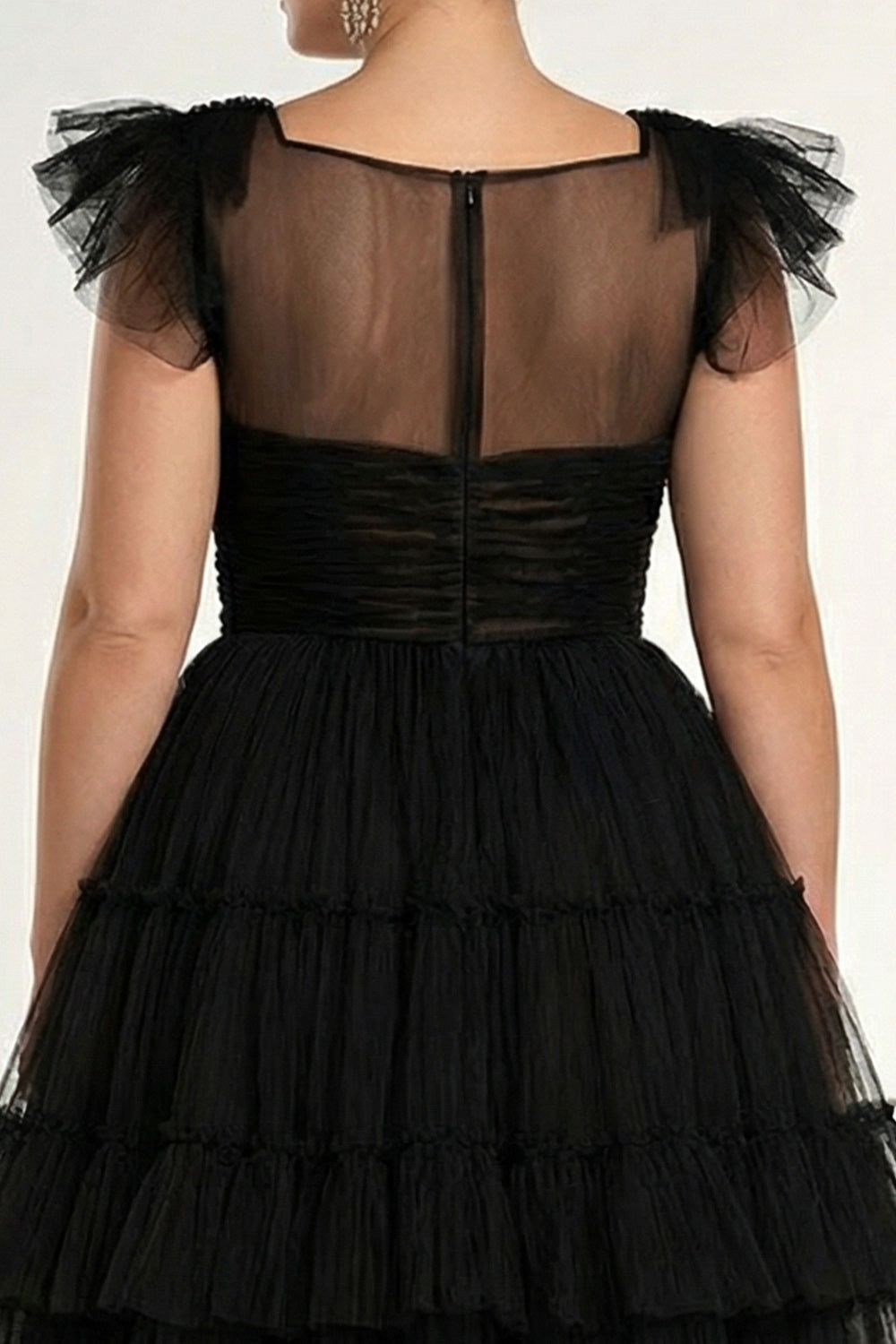 Black A Line Plus Size Tulle Formal Dress with Ruffles