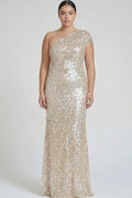 Sparkly Champagne One Shoulder Plus Size Formal Dress