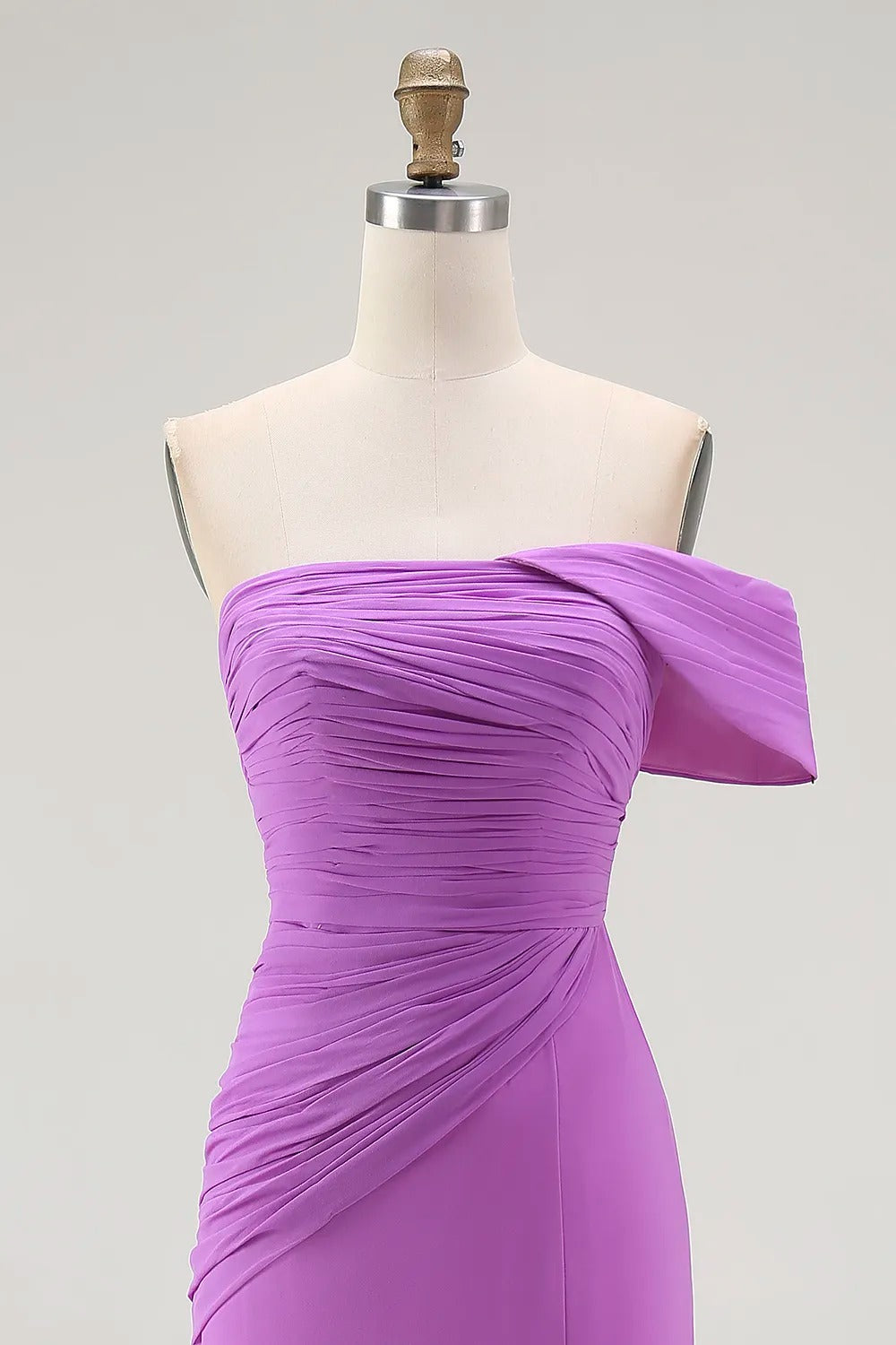 One Shoulder Purple Ruched Sheath Long Formal Dress with Slit