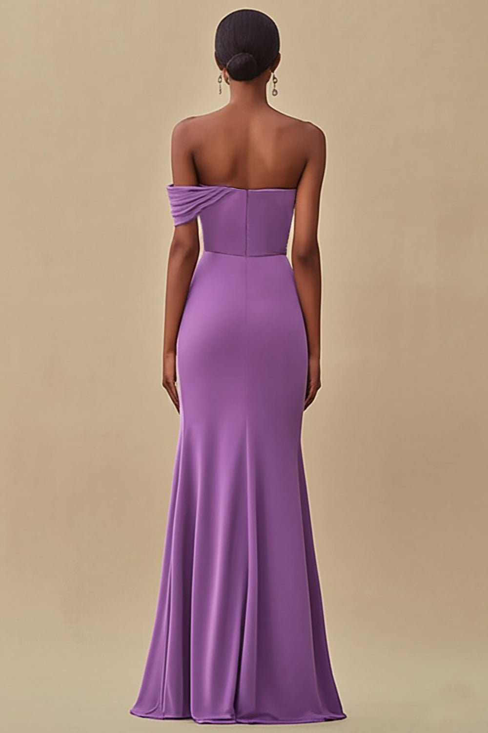 One Shoulder Purple Ruched Sheath Long Formal Dress with Slit