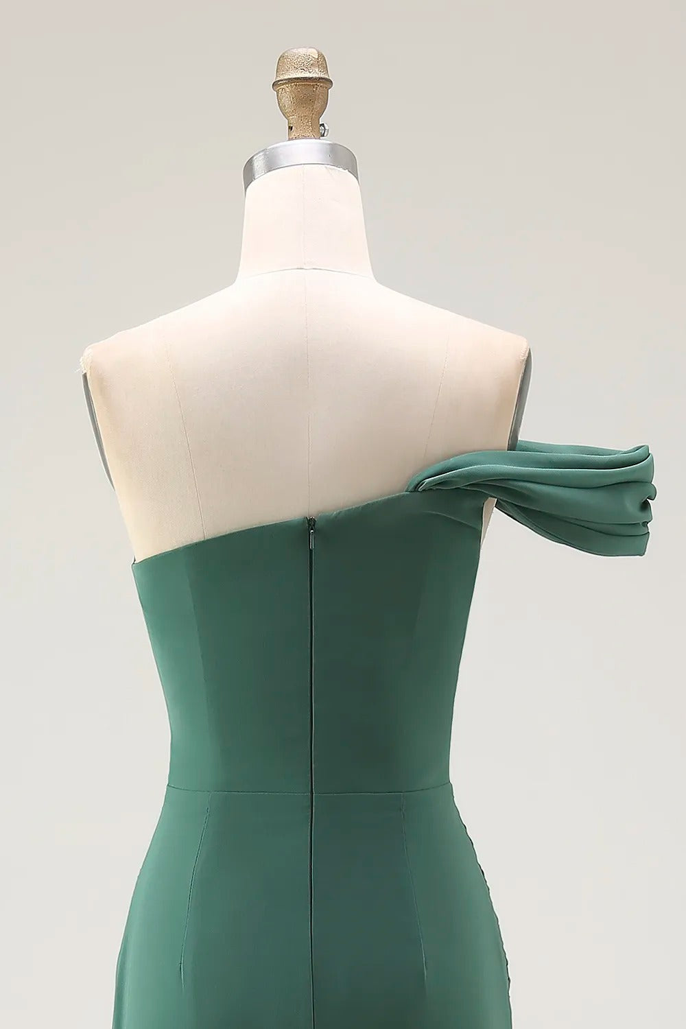 One Shoulder Sheath Pleated Dark Green Long Formal Dress