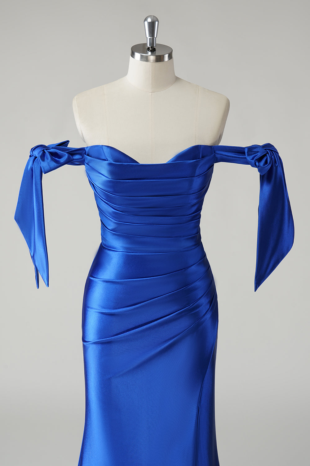 Royal Blue Off The Shoulder Ruched Mermaid Prom Dress with Slit