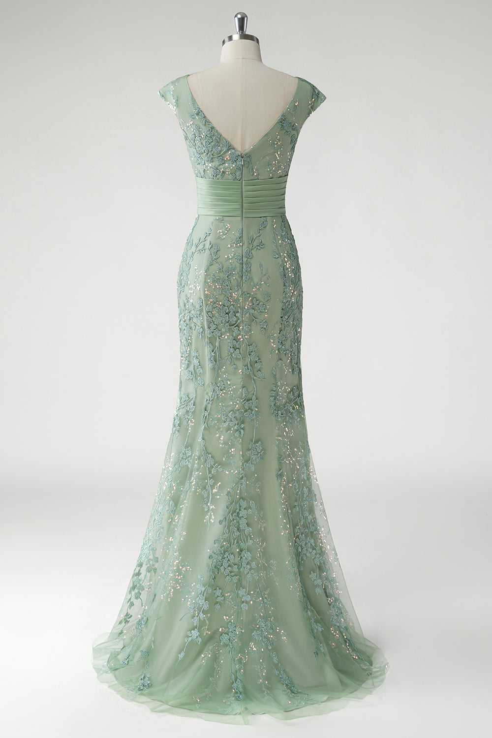 Mermaid Sequined Applique V Neck Green Mother of the Bride Dress