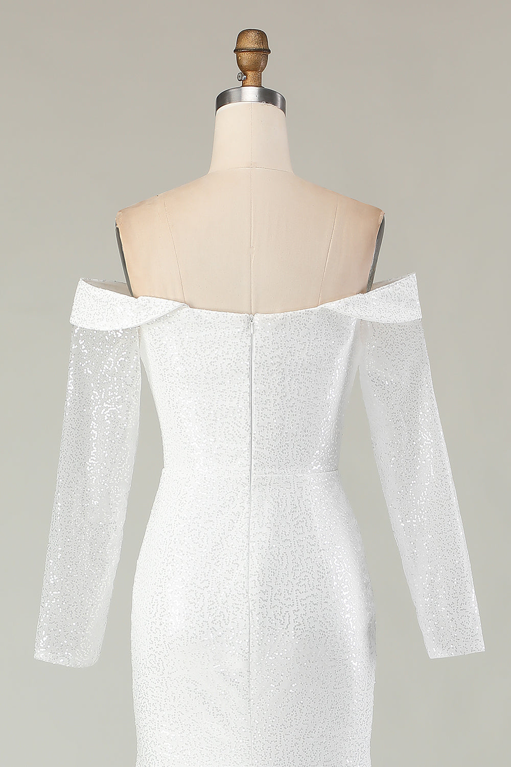 Sparkly Ivory Off the Shoulder Mermaid Long Sleeve Wedding Dress