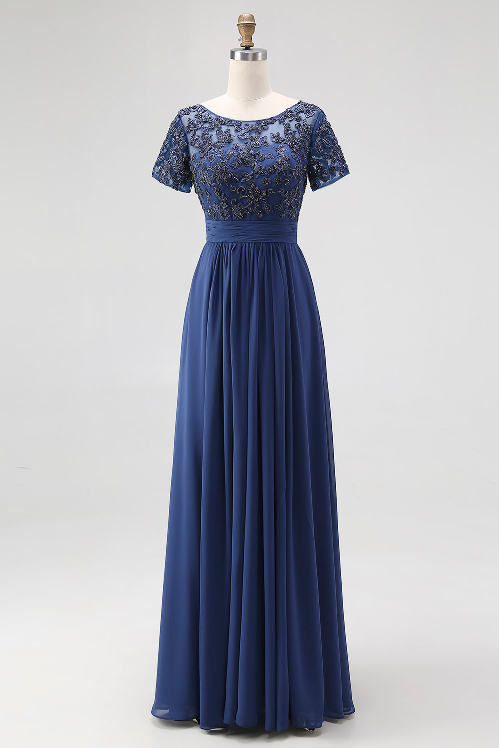 Chiffon A-Line Navy Mother Of the Bride Dress with Appliques