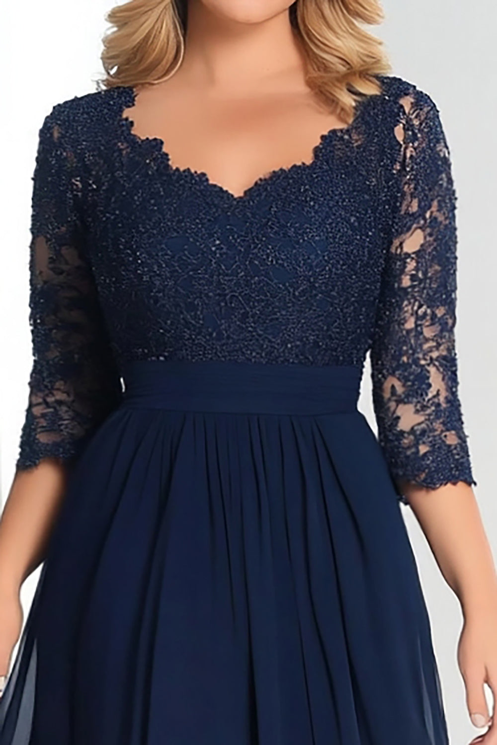 Elegant Navy A-Line Chiffon Mother Of the Bride Dress with 3/4 Sleeves