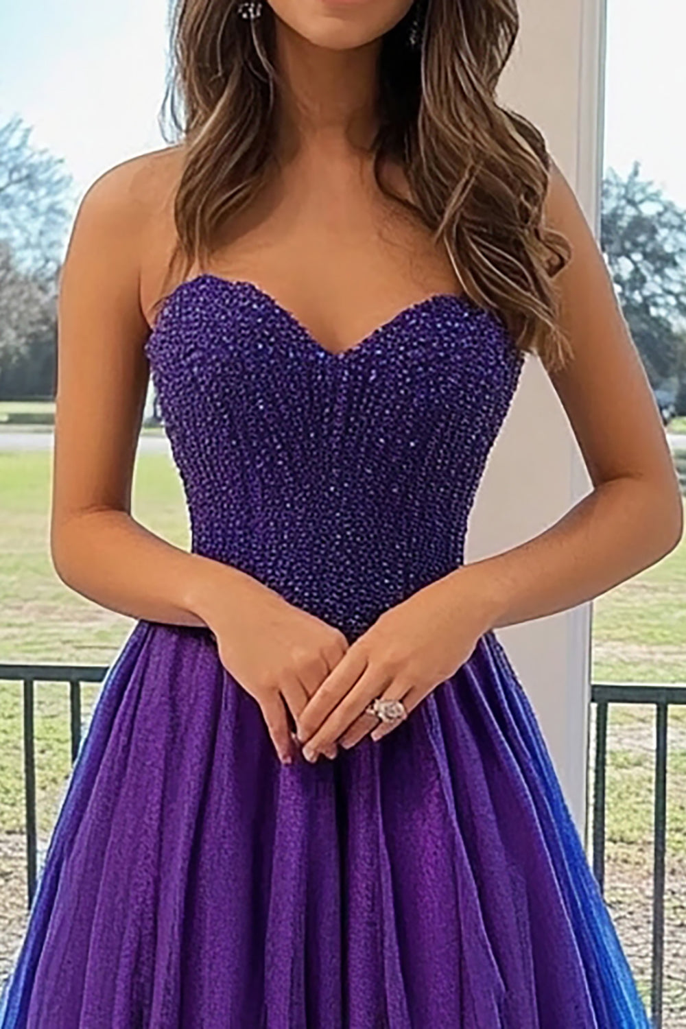 Princess Tulle Plum Sweetheart Long Prom Dress