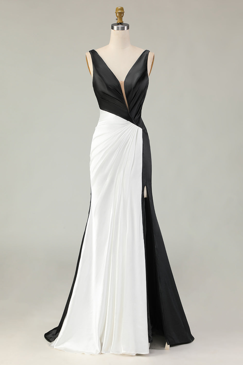 Mermaid Black&White Deep V Neck Long Gala Dress